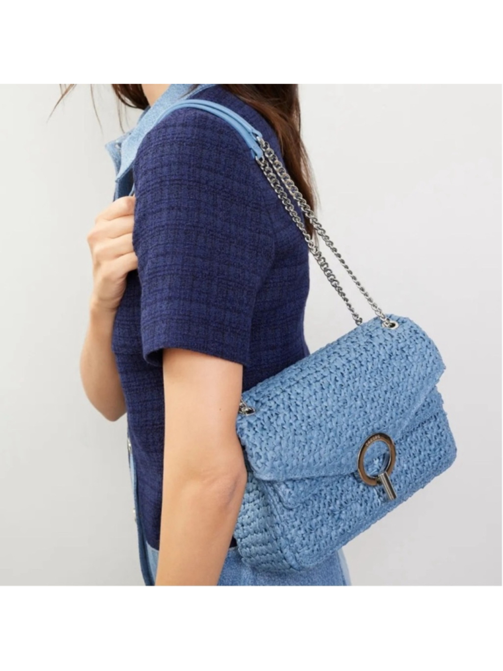 Sandro YZA Raffia Shoulder Bag - Picture 2 of 15